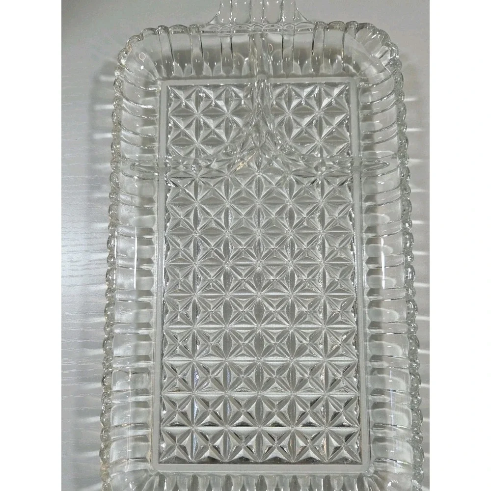 Vintage Anchor Hocking Cubist Glass Snack Plate Tray Mid-Century Set Of 3
